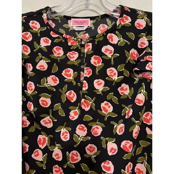 Kate Spade Blouse Short Sleeve Ditsy Roses Flutter Sleeve Top XS Floral Flirty - Picture 7 of 7